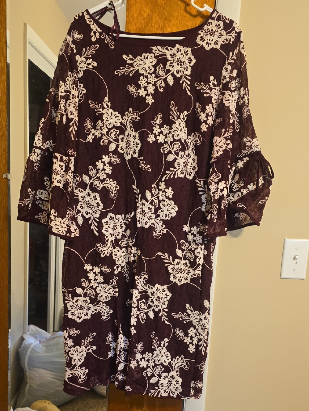 Studio One Burgundy Lace Accent Blouse